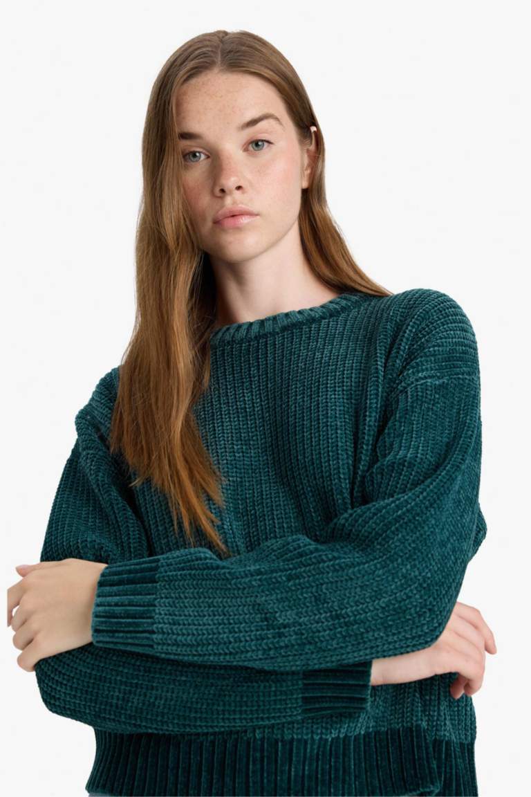 Regular Fit Bisiklet Yaka Şönil Kazak