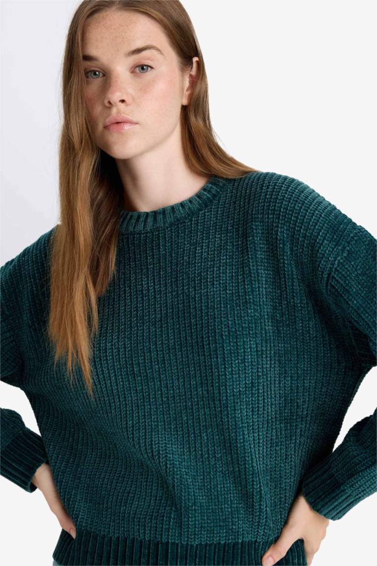 Regular Fit Bisiklet Yaka Şönil Kazak