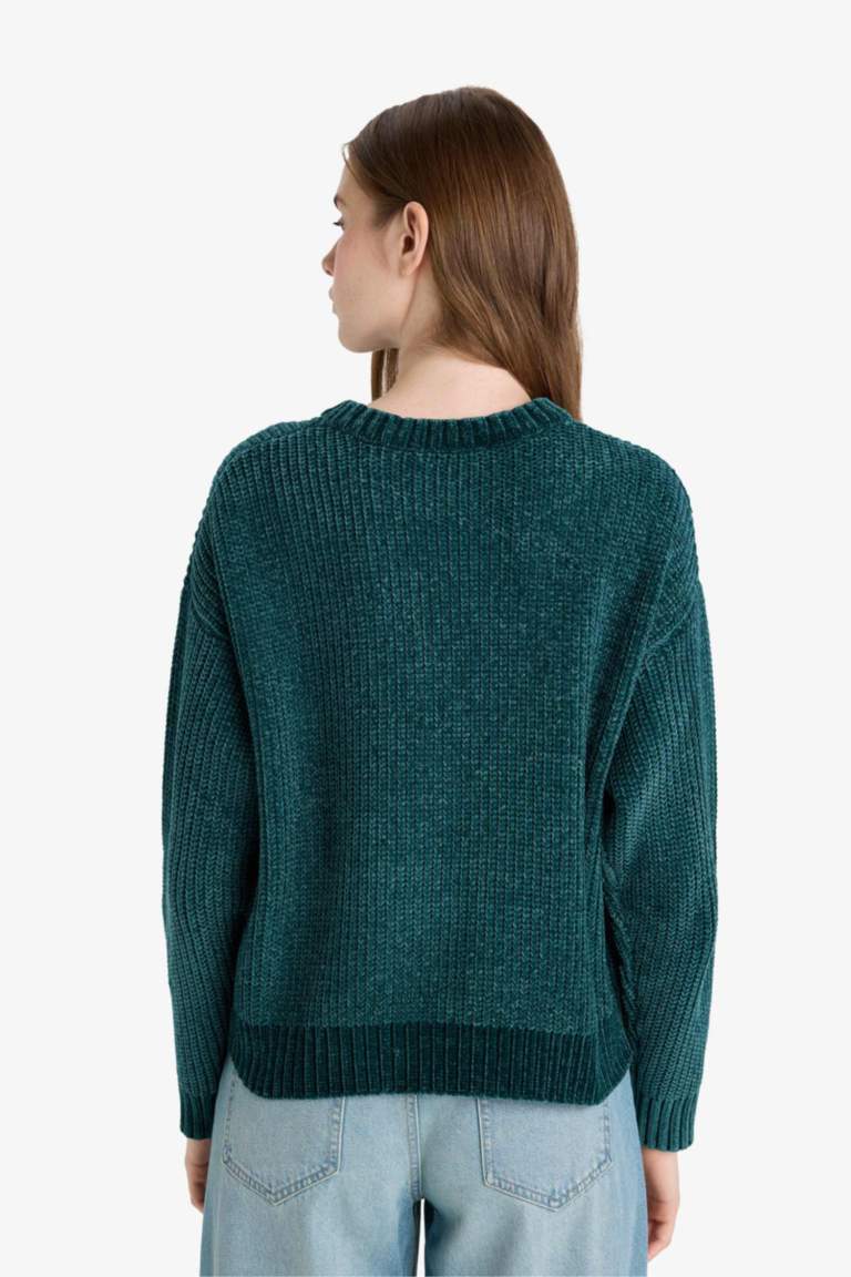 Regular Fit Bisiklet Yaka Şönil Kazak