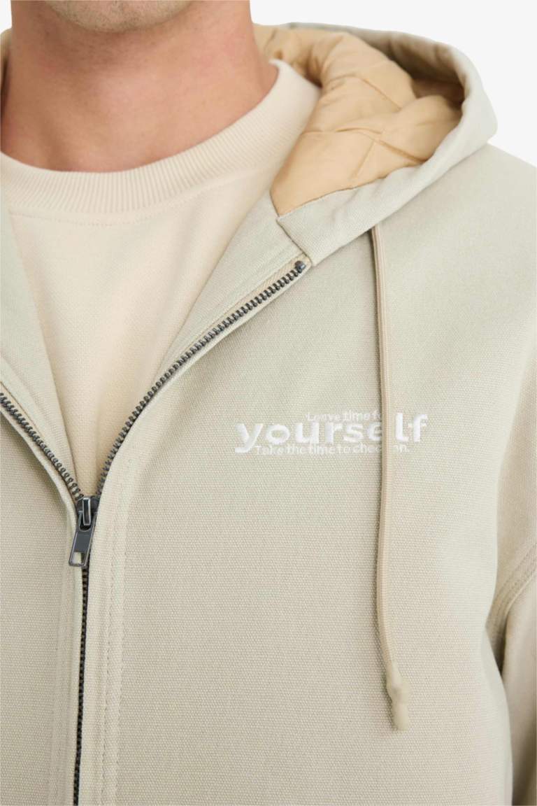 Oversize Fit Embroidered Hooded Ribbed Waterproof Jacket