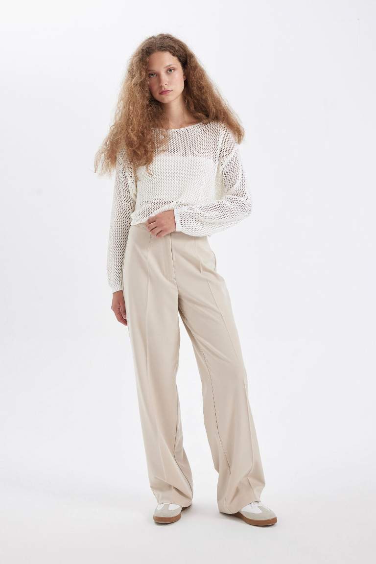 Pantalon large à taille haute, longueur standard