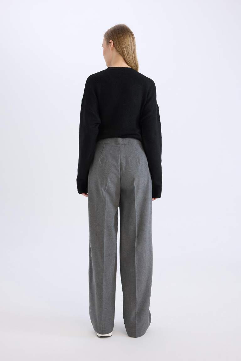 Standart Boy Kumaş Pantolon Wide Leg Geniş Bol Paça Basic Düz Yüksek Bel
