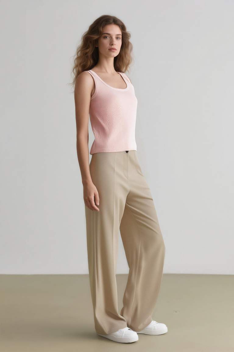 Pantalon taille haute basique à coupe large