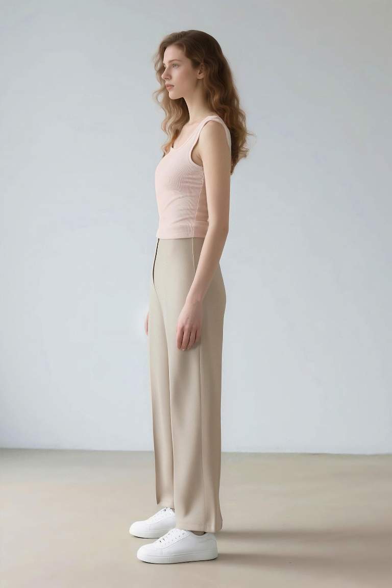 Pantalon taille haute basique à coupe large