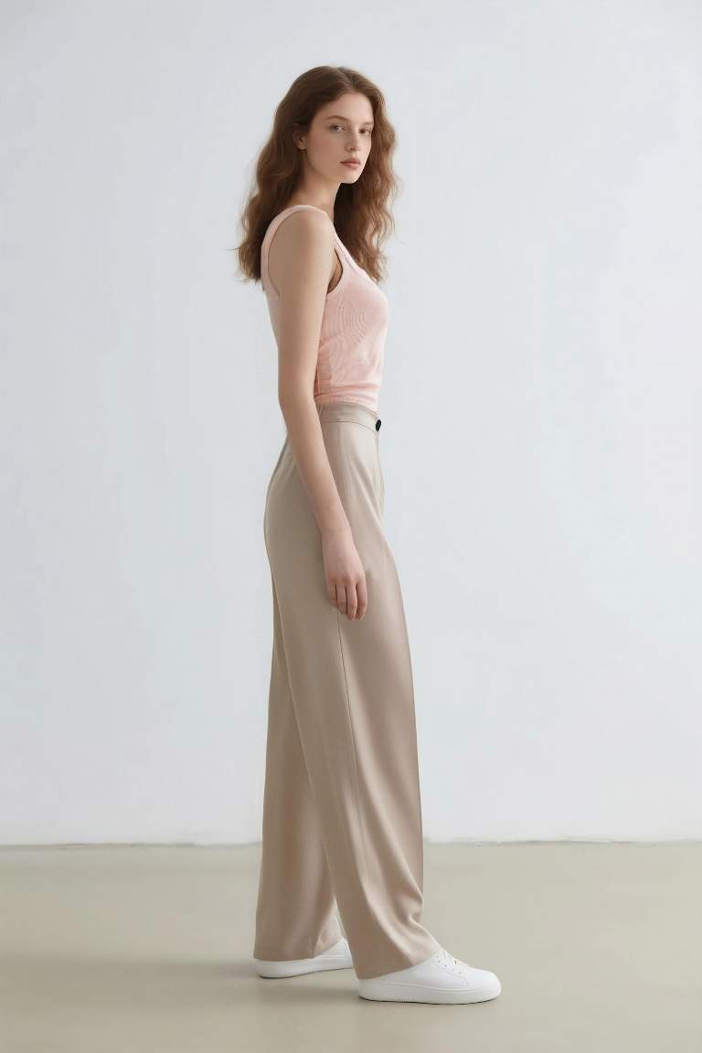 Pantalon taille haute basique à coupe large