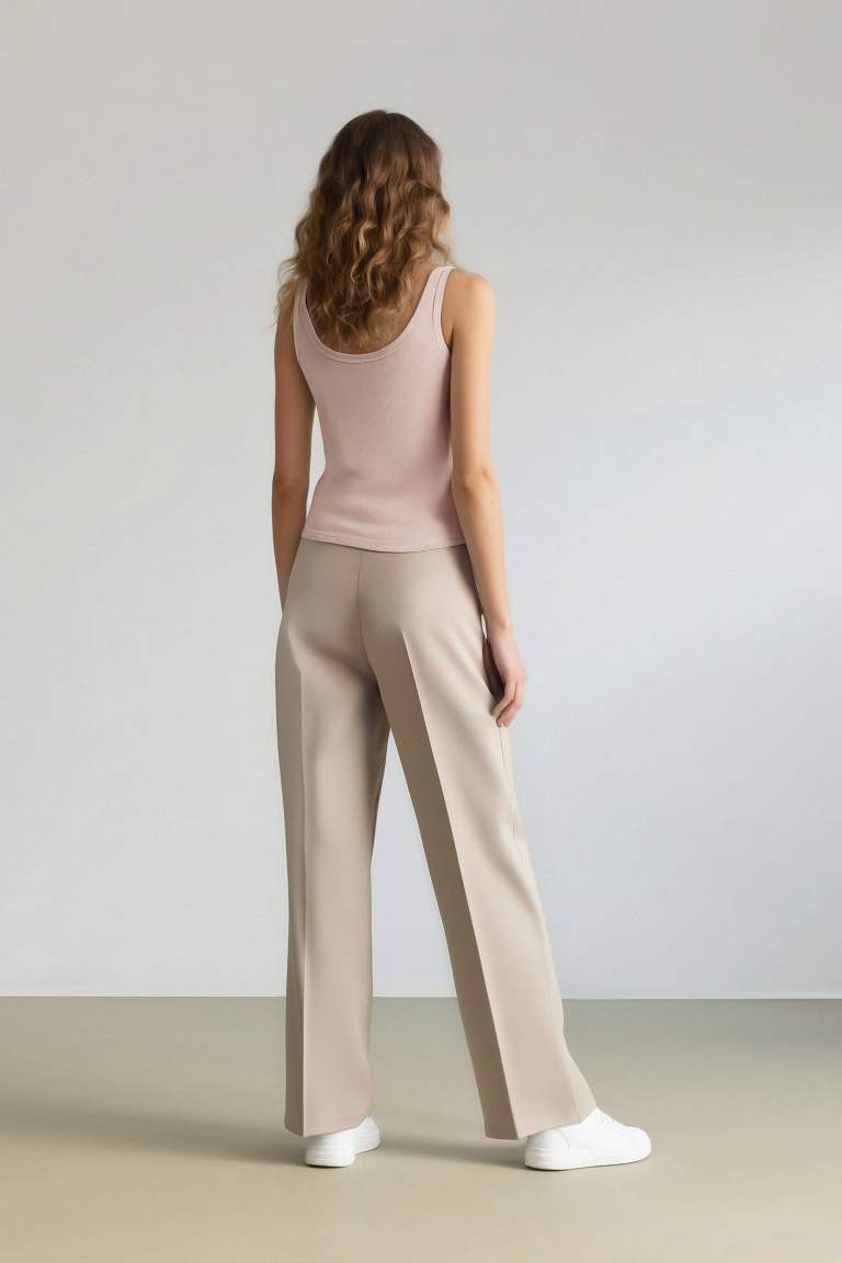 Pantalon taille haute basique à coupe large
