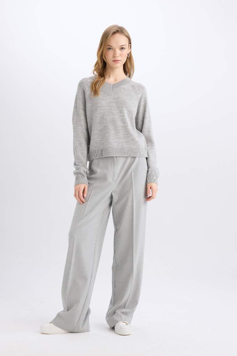 Standart Boy Kumaş Palazzo Pantolon Wide Leg Geniş Bol Paça Basic Düz Yüksek Bel