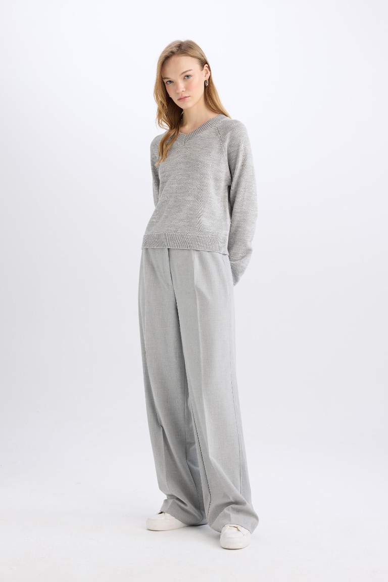 Standart Boy Kumaş Palazzo Pantolon Wide Leg Geniş Bol Paça Basic Düz Yüksek Bel