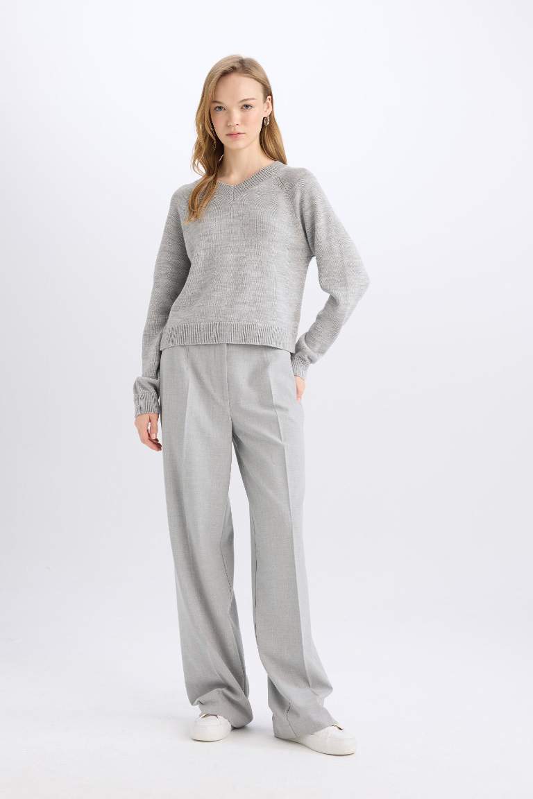 Standart Boy Kumaş Palazzo Pantolon Wide Leg Geniş Bol Paça Basic Düz Yüksek Bel