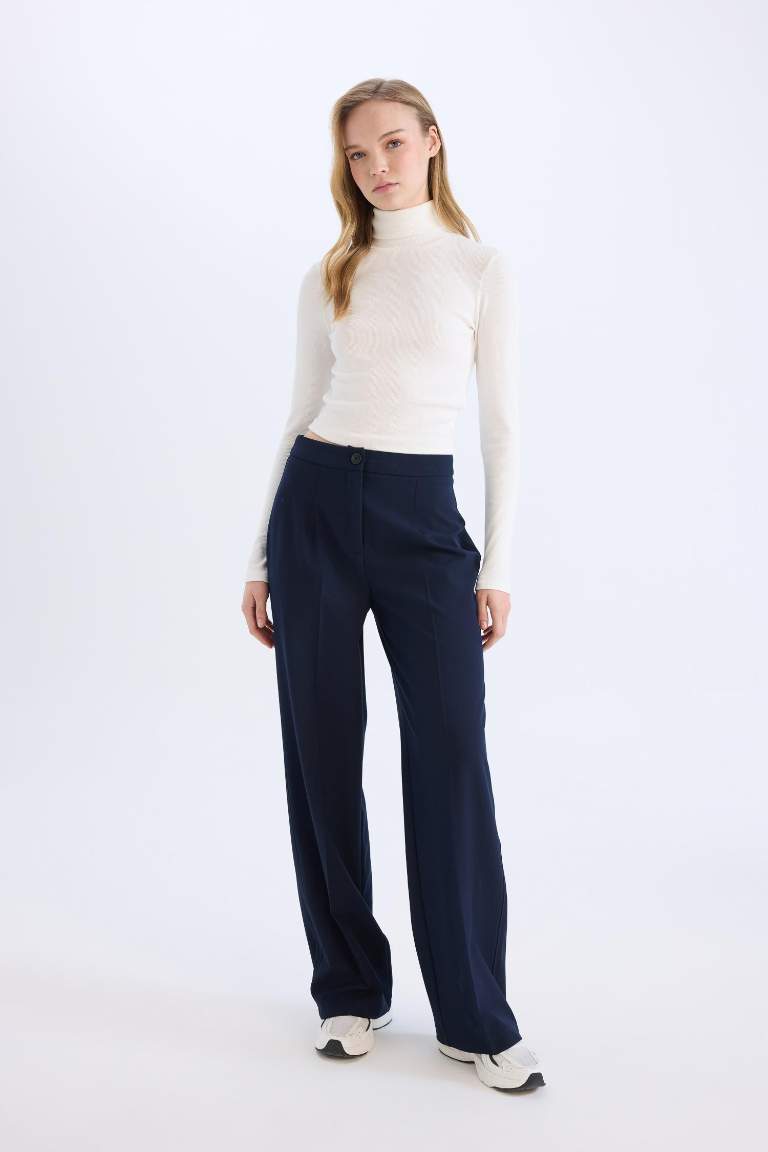 Wide Leg Yüksek Bel Standart Boy Kumaş Pantolon