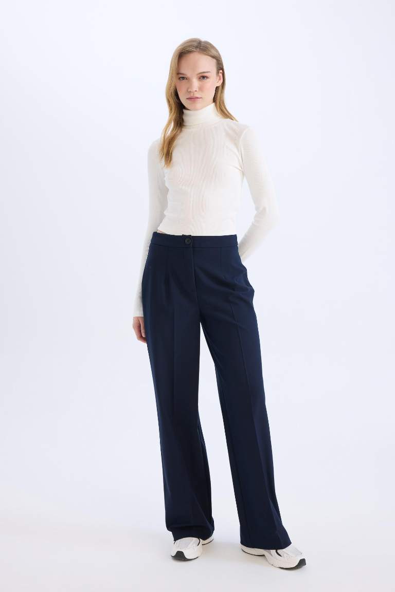 Wide Leg Yüksek Bel Standart Boy Kumaş Pantolon