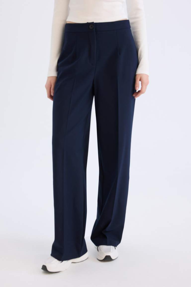 Wide Leg Yüksek Bel Standart Boy Kumaş Pantolon