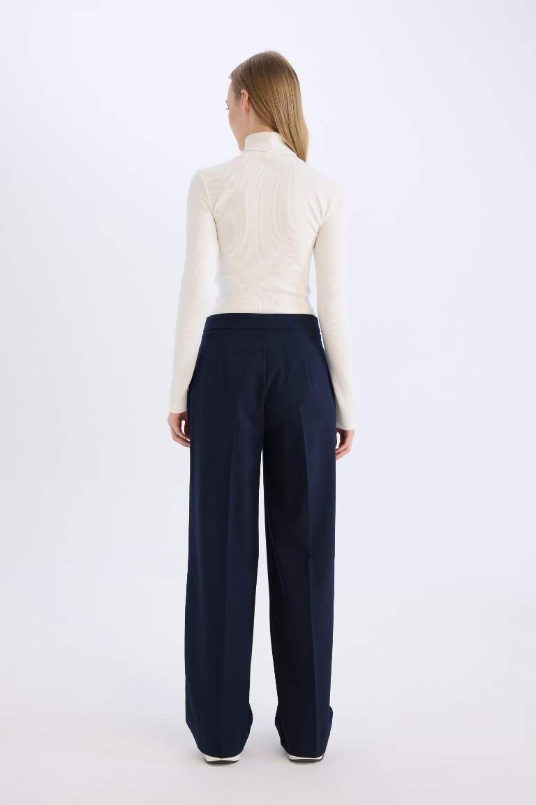 Wide Leg Yüksek Bel Standart Boy Kumaş Pantolon