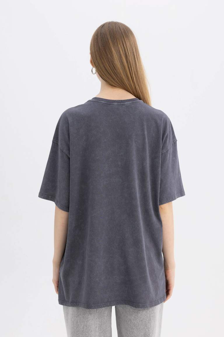 Oversize Fit Crew Neck Printed Short Sleeve T-Shirt