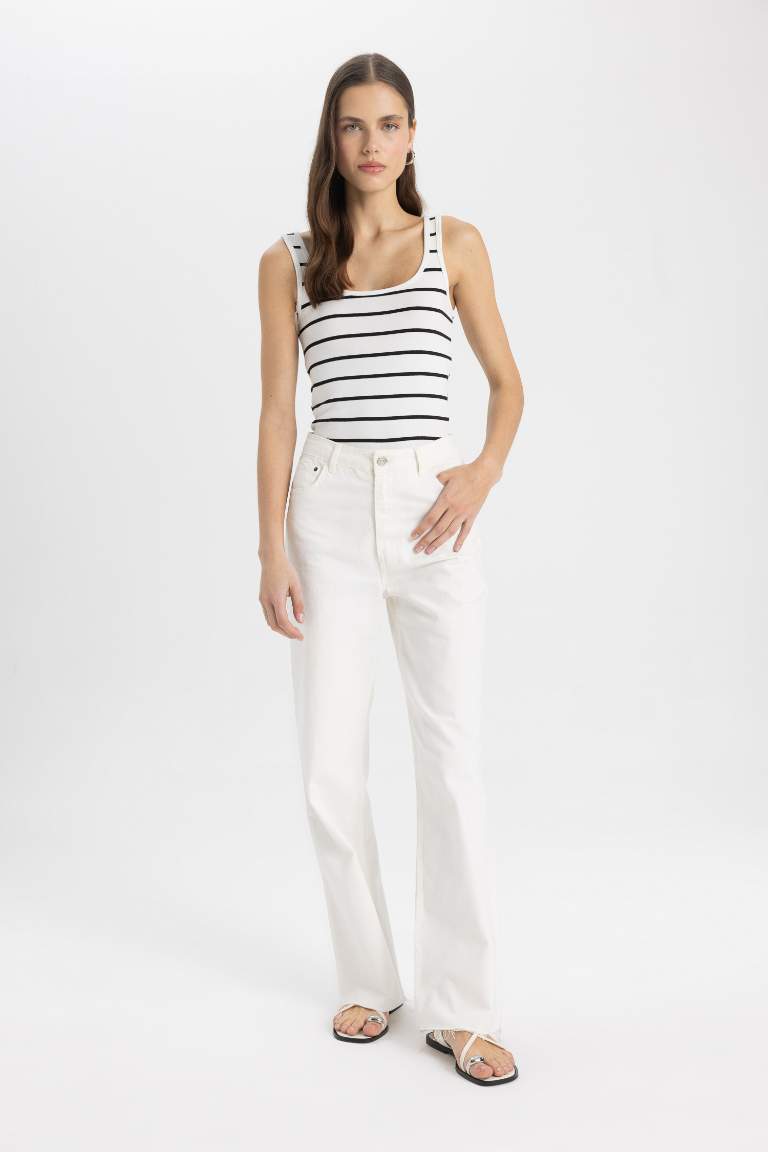 Slim Fit Striped Crew Neck Ribbed Tank Top