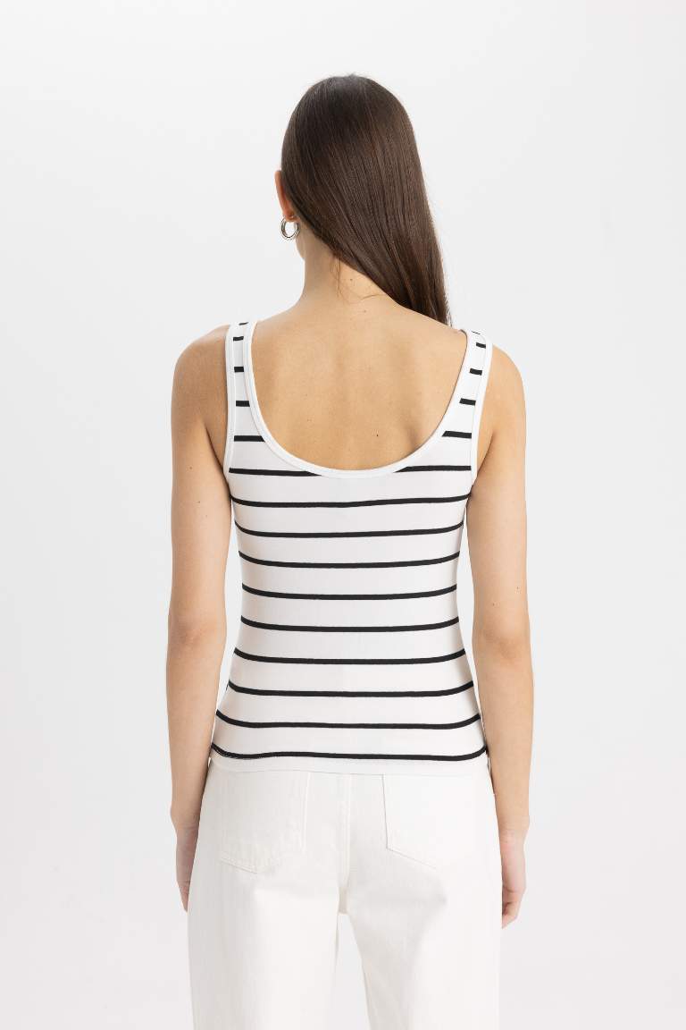 Slim Fit Striped Crew Neck Ribbed Tank Top