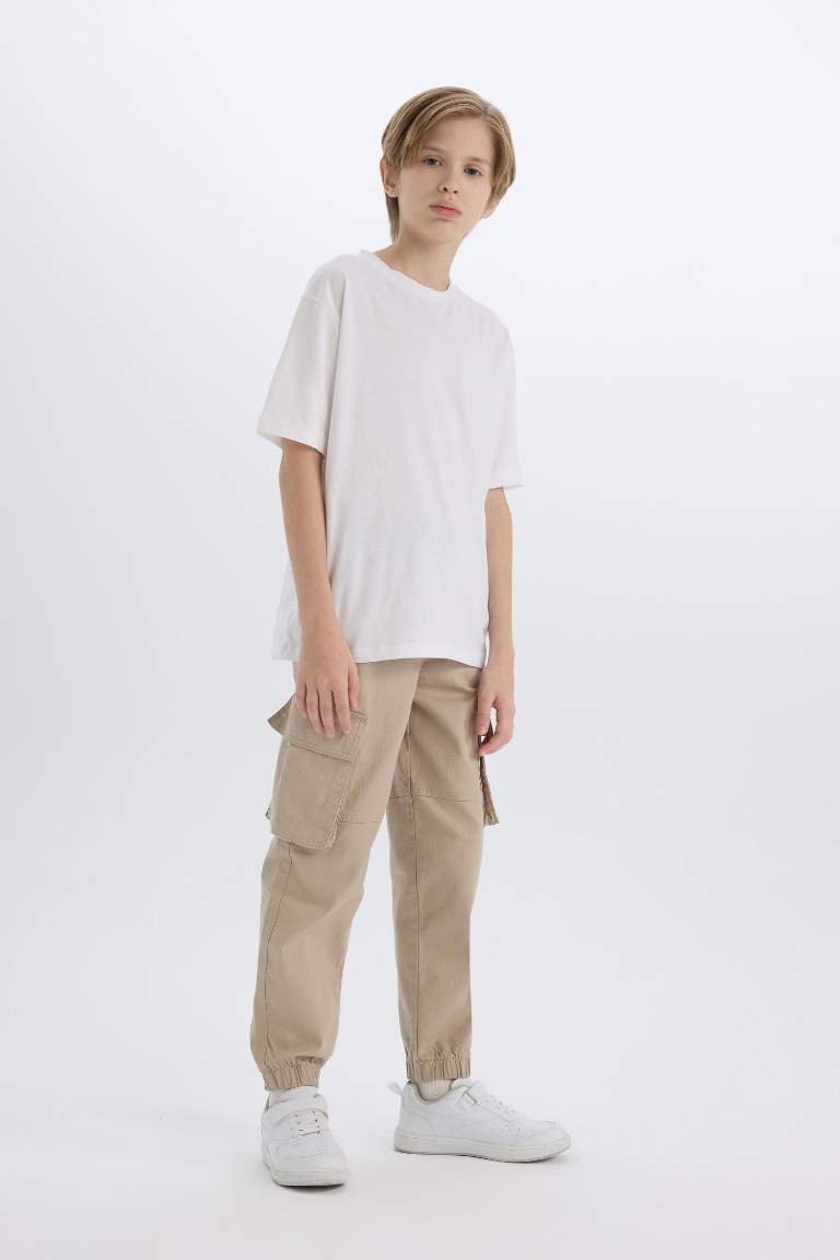 Erkek Çocuk Kargo Cepli Beli Bağcıklı Lastikli Paça Jogger Paça Gabardin Pantolon