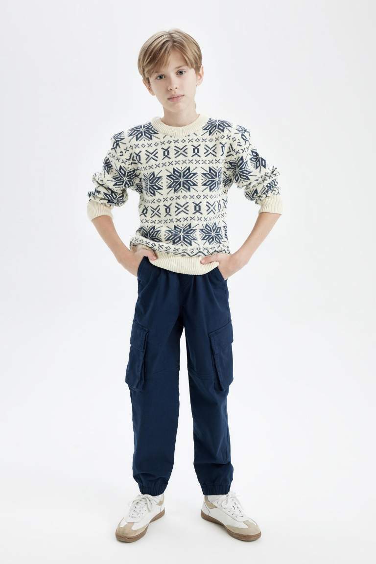 Boy Tied Waist Elastic Leg Jogger Gabardine Cargo Pants