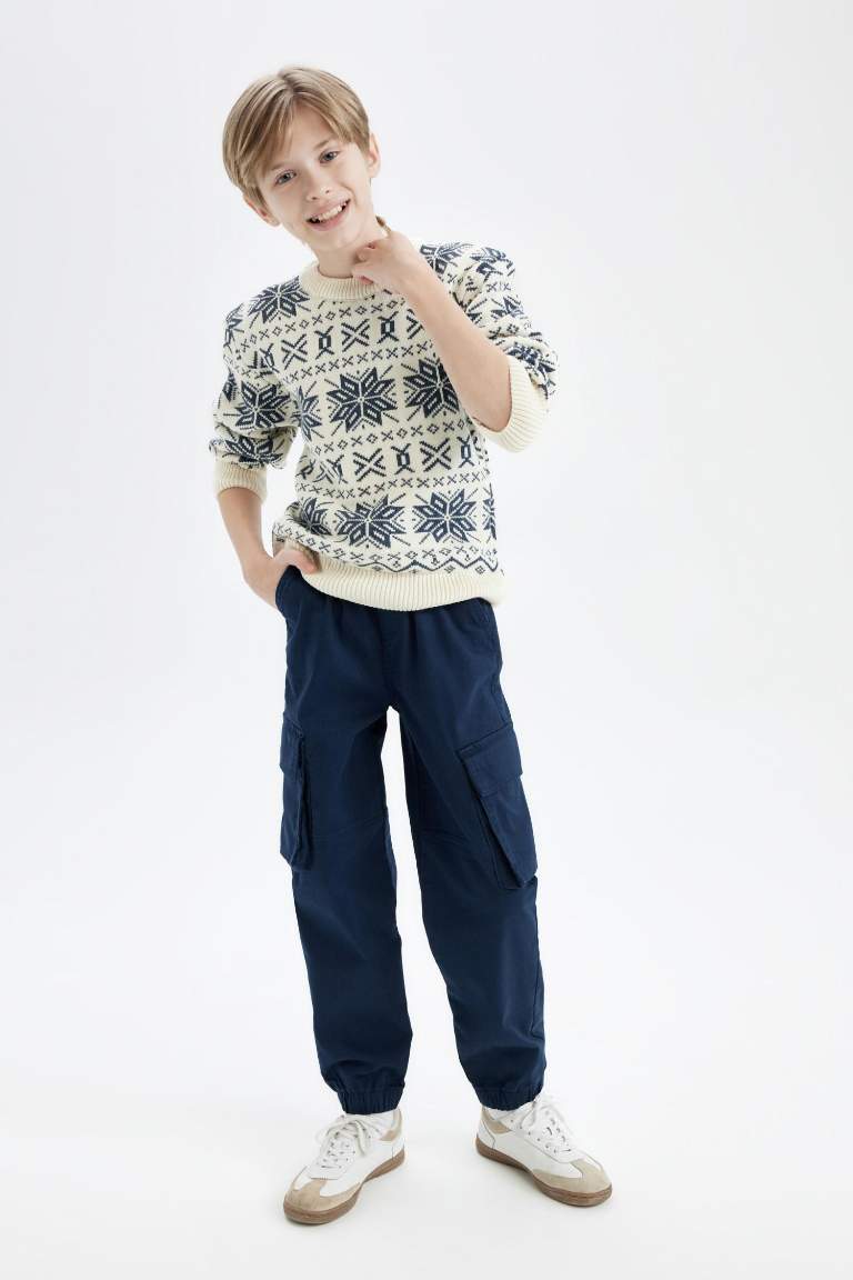 Boy Tied Waist Elastic Leg Jogger Gabardine Cargo Pants