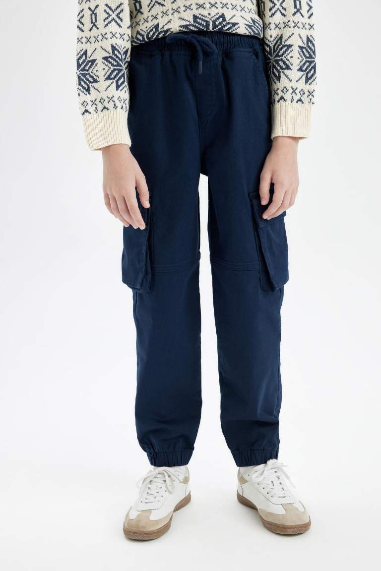 Boy Tied Waist Elastic Leg Jogger Gabardine Cargo Pants