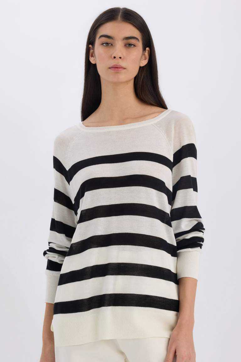 Regular Fit Boat Neck Striped Knitwear Pullover