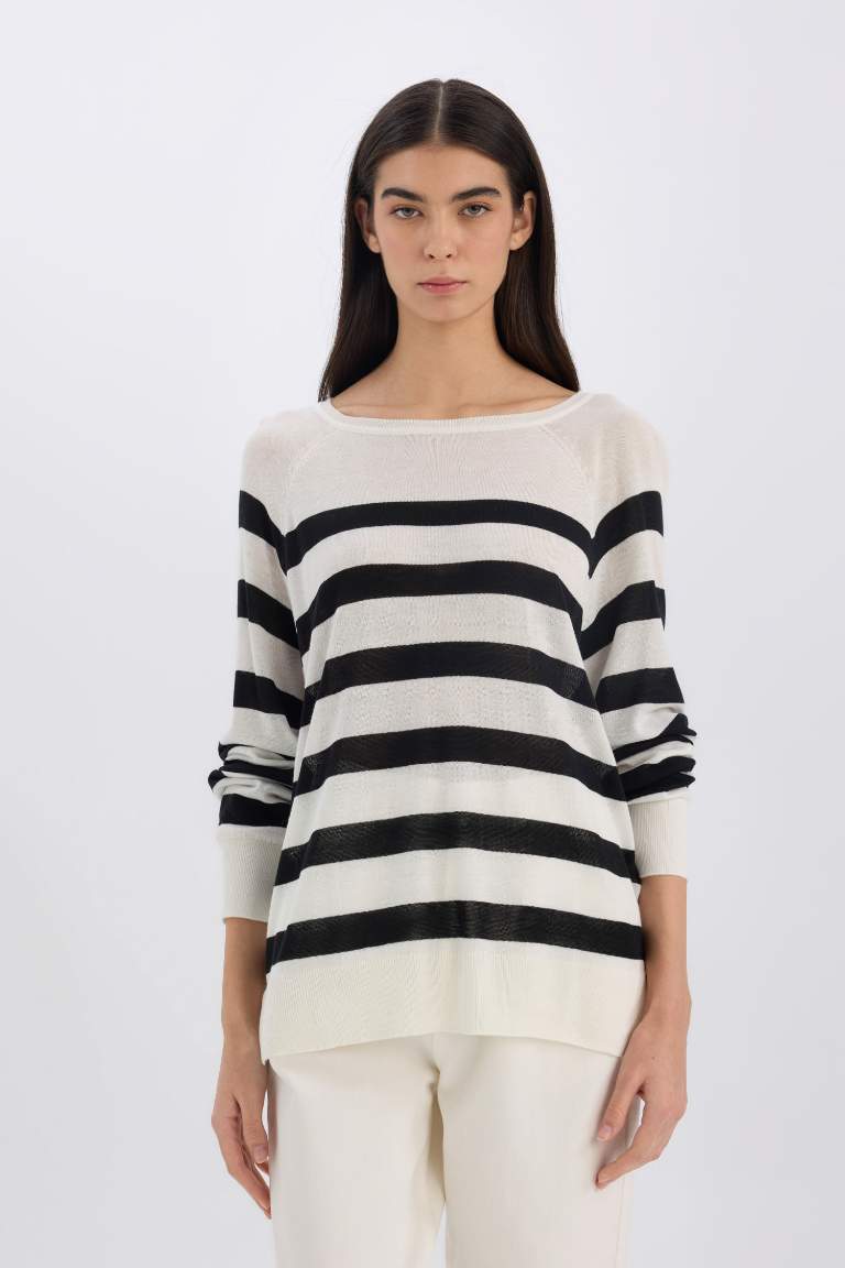 Regular Fit Boat Neck Striped Knitwear Pullover