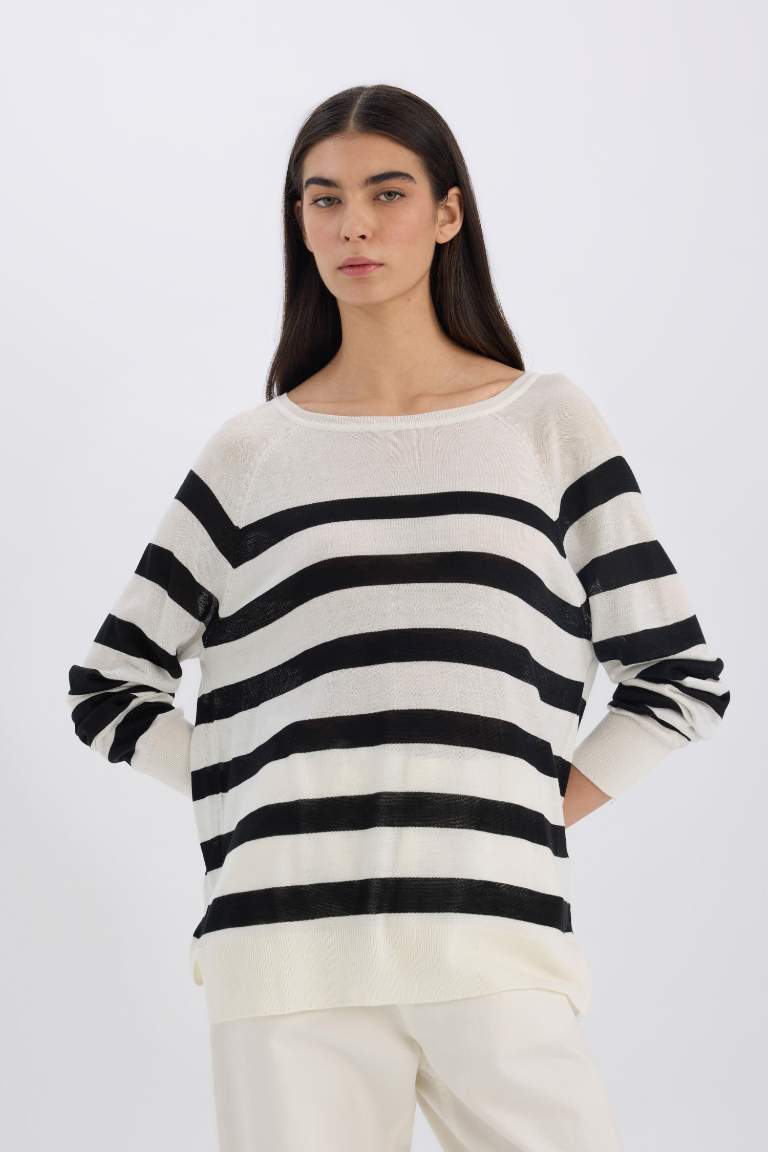 Regular Fit Boat Neck Striped Knitwear Pullover