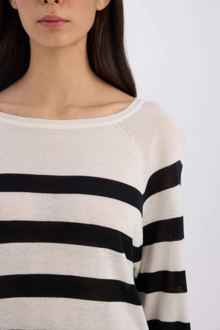 Regular Fit Boat Neck Striped Knitwear Pullover