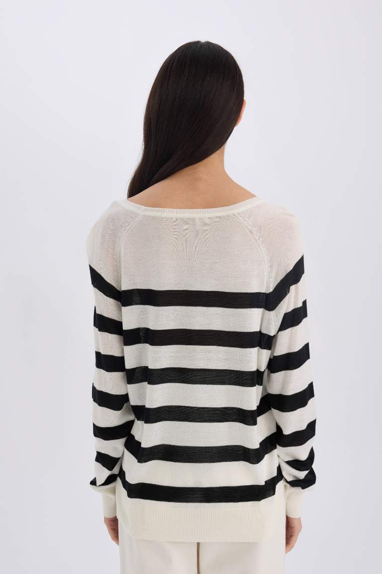 Regular Fit Boat Neck Striped Knitwear Pullover