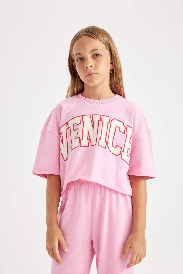 Ensemble deT-shirt imprimé à manches courtes et jogging à taille élastique pour Fille