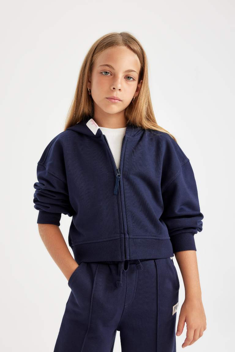 Sweat à capuche bleu marine imprimé à fermeture zip pour fille