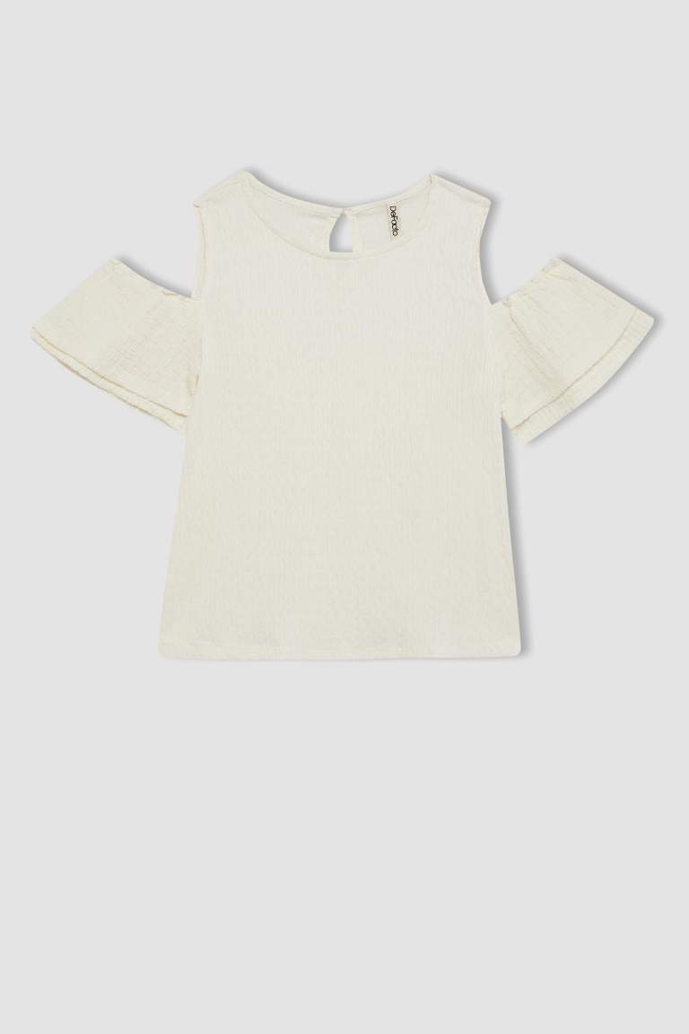 Girl Regular Fit Crew Neck Wrinkled T-Shirt