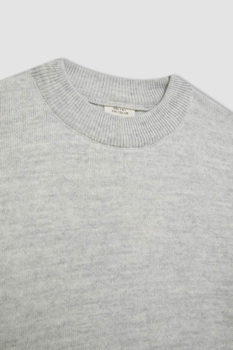 Girl Gray Standard Fit Crew Neck Basic Knitted Pullover