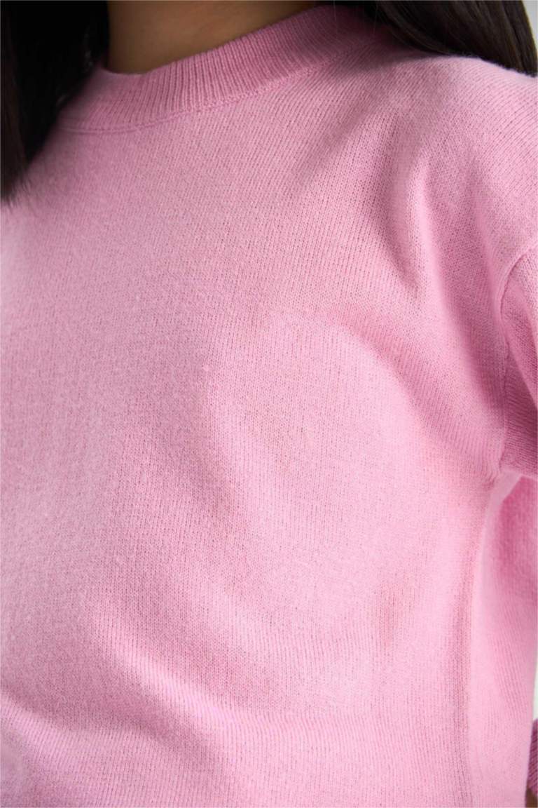 Kız Çocuk Standart Fit Bisiklet Yaka Triko Kazak