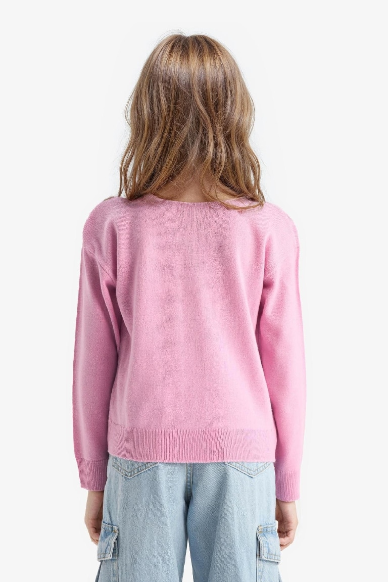 Kız Çocuk Standart Fit Bisiklet Yaka Triko Kazak