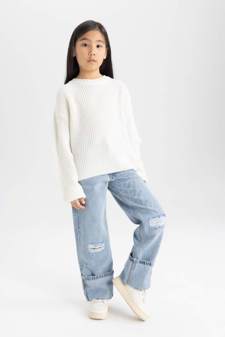 Girl Standard Fit Crew Neck Basic Knitted Pullover