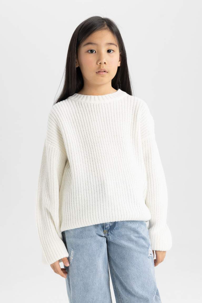 Girl Standard Fit Crew Neck Basic Knitted Pullover