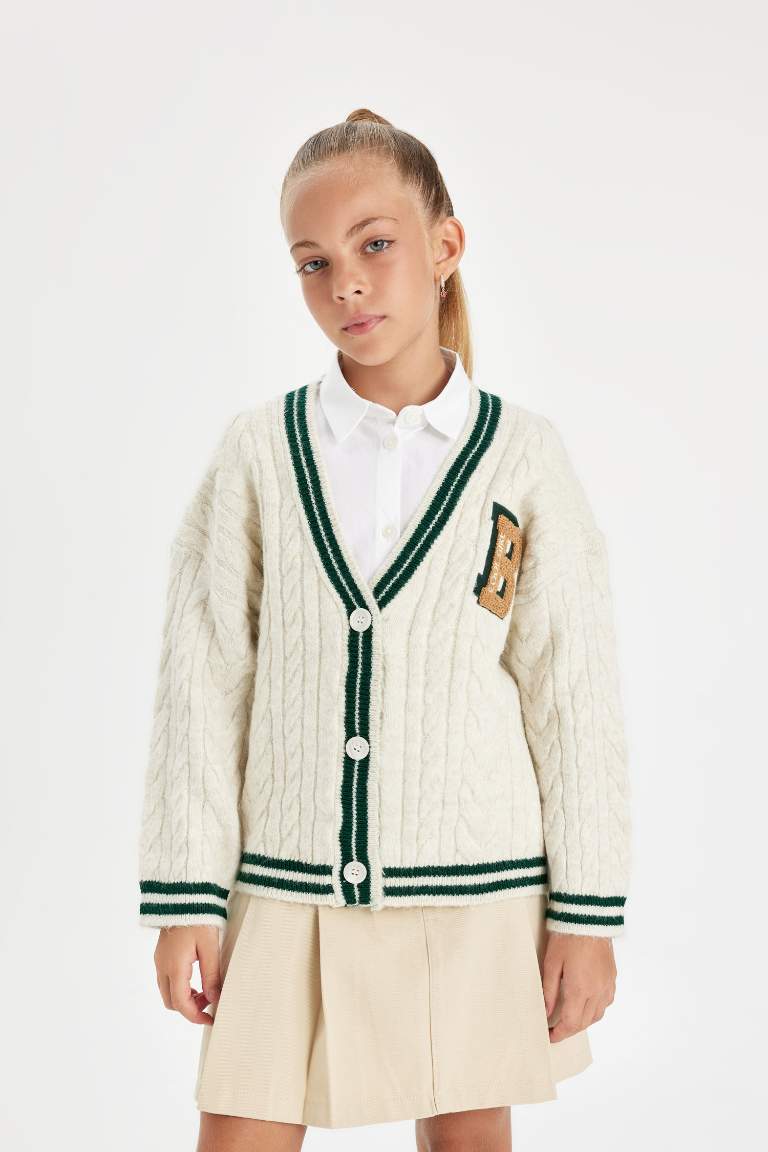 Cardigan boutonné à col en V pour Fille