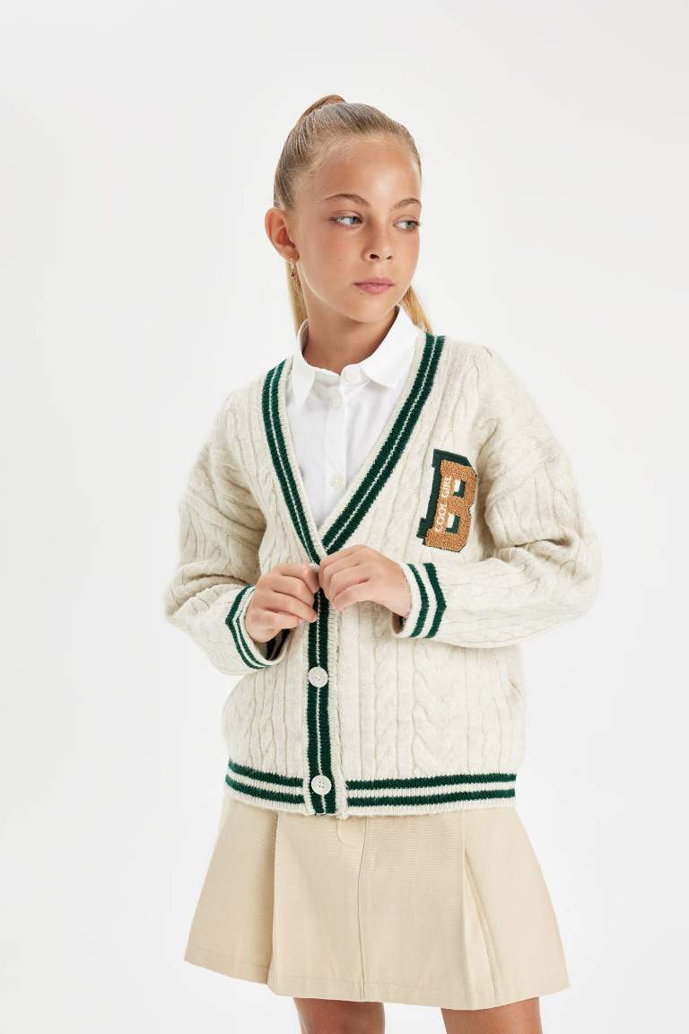 Cardigan boutonné à col en V pour Fille