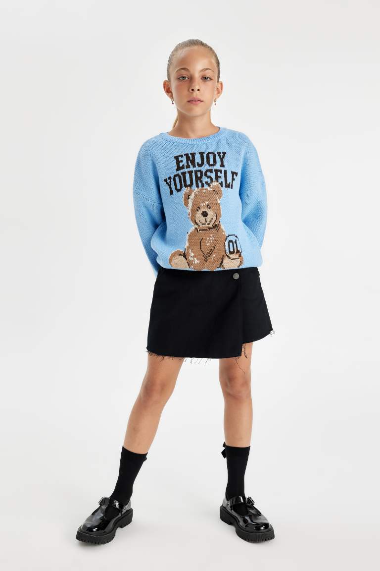 Girl Oversize Fit Teddy Bear Patterned Pullover