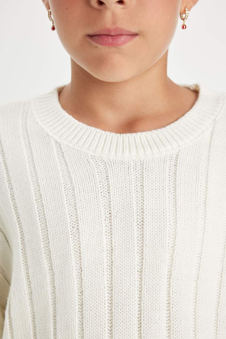 Girl Oversize Fit Crew Neck Basic Knitted Pullover