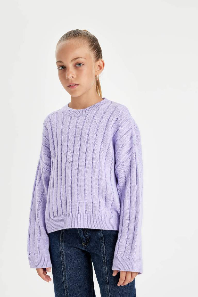 Girl Oversize Fit Crew Neck Basic Knitted Pullover