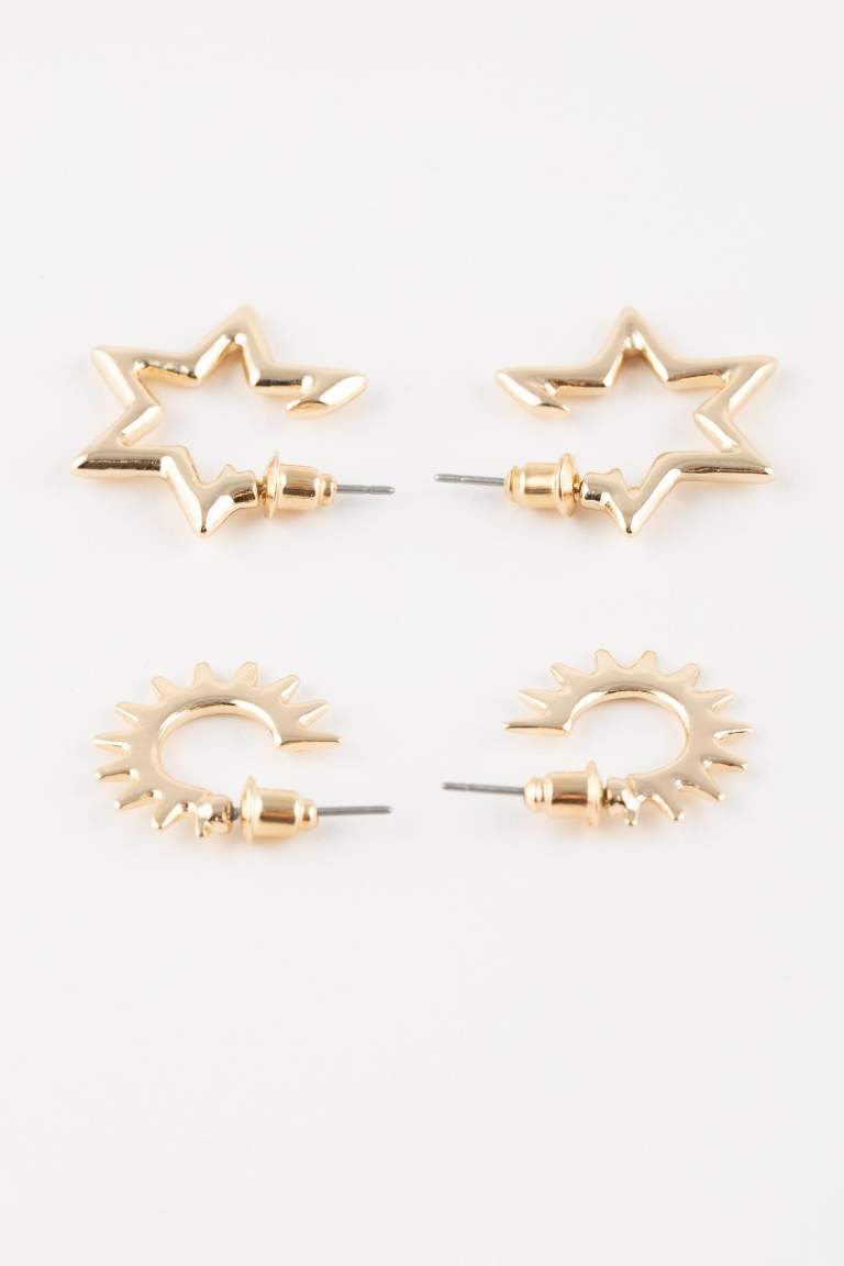 Woman 2 Piece Gold Earrings with Star Detail