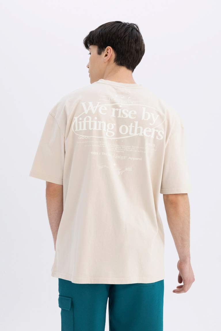 Oversize Fit Crew Neck Back Printed Short Sleeve T-Shirt