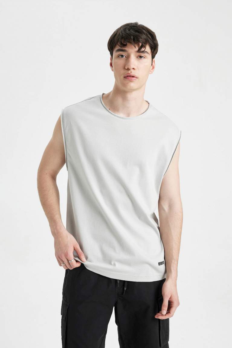 Boxy Fit Crew Neck Sleeveless T-Shirt