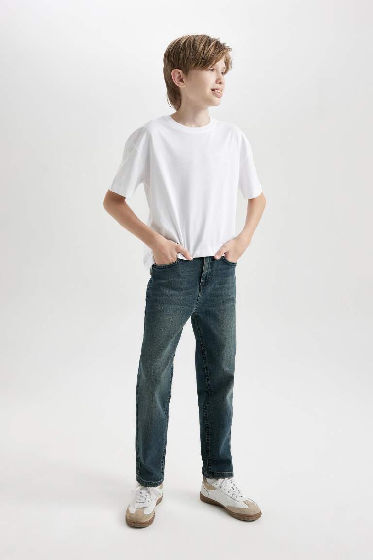 Erkek Çocuk Straight Fit Düz Paça Cepli Jean Pantolon