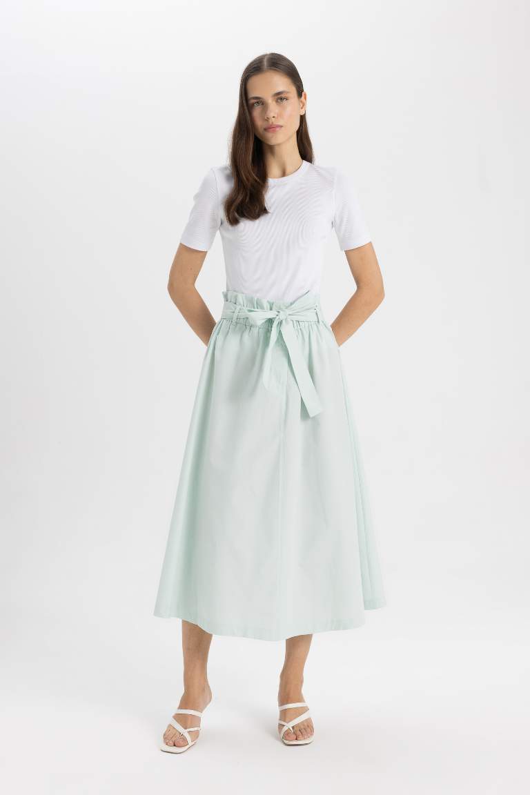 A Cut Poplin Normal Waist Midi Skirt