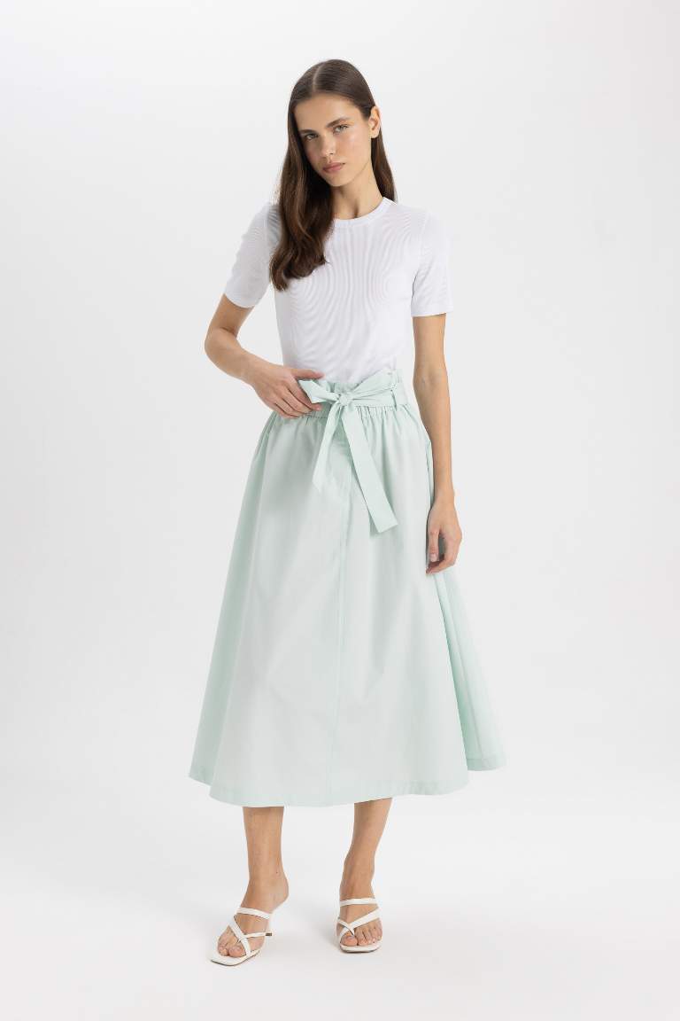 A Cut Poplin Normal Waist Midi Skirt