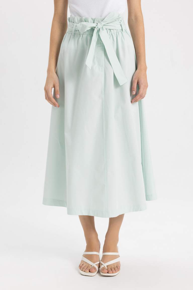 A Cut Poplin Normal Waist Midi Skirt