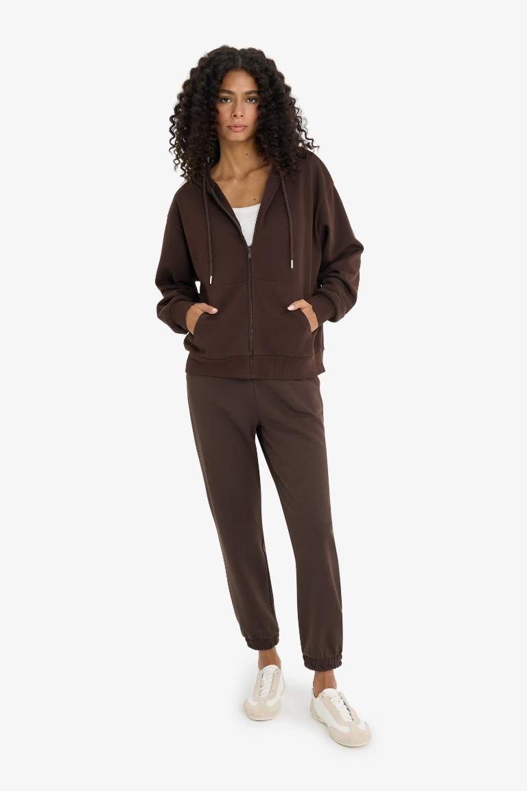 Relax Fit Hooded Basic Thick Fabric Cardigan